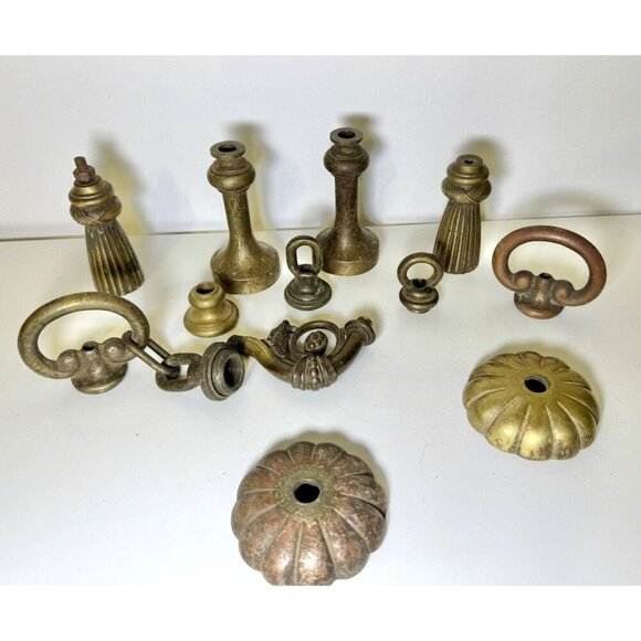 Antique Lot Brass Loops Hanging Lamp Light Fixture Parts Replacement Vintage - Picture 1 of 14